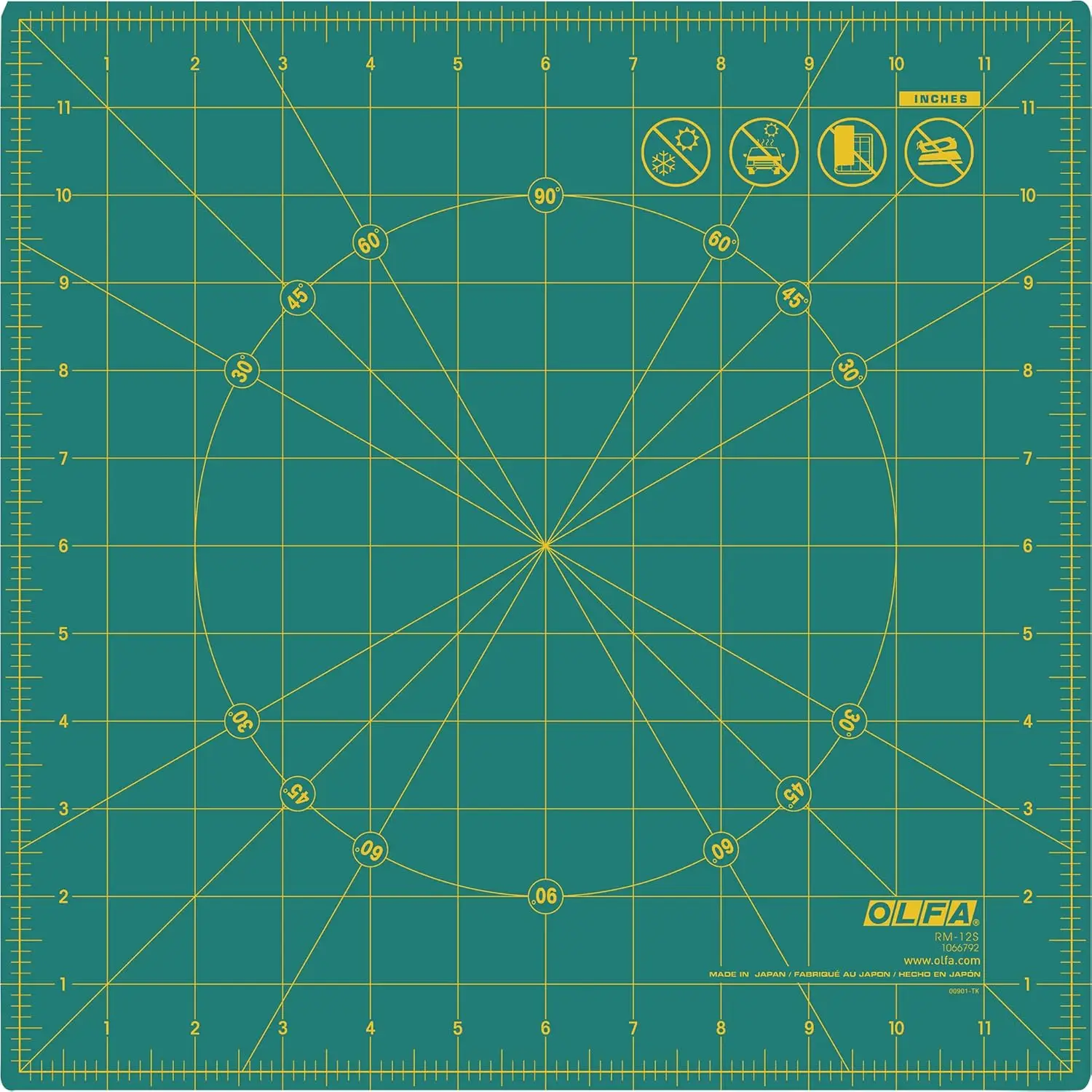 

12x12 Inch Self Healing Rotary Cutting Mat with Grid, 360° Rotating for Fabric Sewing Quilting Crafts, Green