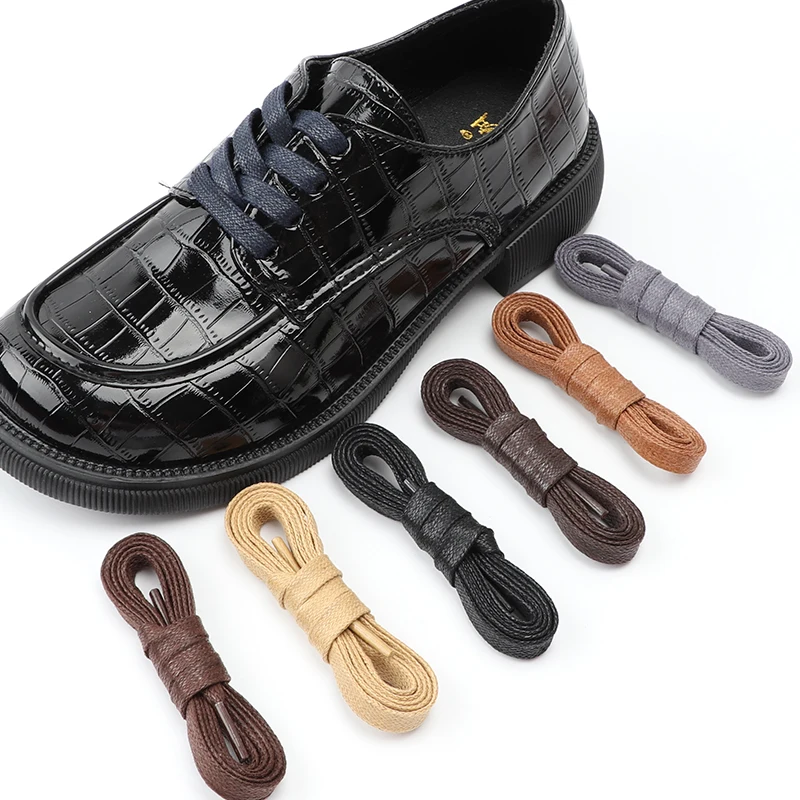 1 Pair Flat Shoelaces Waxed Cotton 0.8CM Width Waterproof Shoe Laces Unisex Boots Casual Sneakers Shoelace Leather Laces Shoes