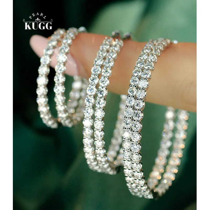 KUGG 100% pendientes de oro blanco de 18K estilo de moda de lujo pendientes de aro de diamante Natural Real para mujer joyería de fiesta alta
