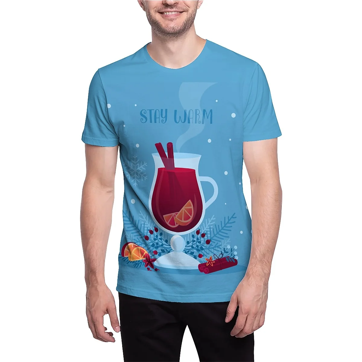 LIASOSO Cartoon Christmas Vibes T-Shirt for Men, Quirky Designs, Great for Couples and Everyday Winter Festivities