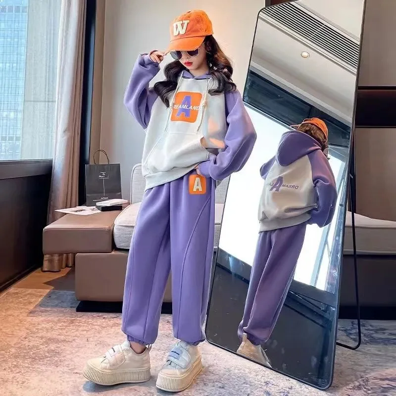 Girls' suit spring and autumn models new middle-aged and older children's spring clothes children's sweater two-piece set trendy