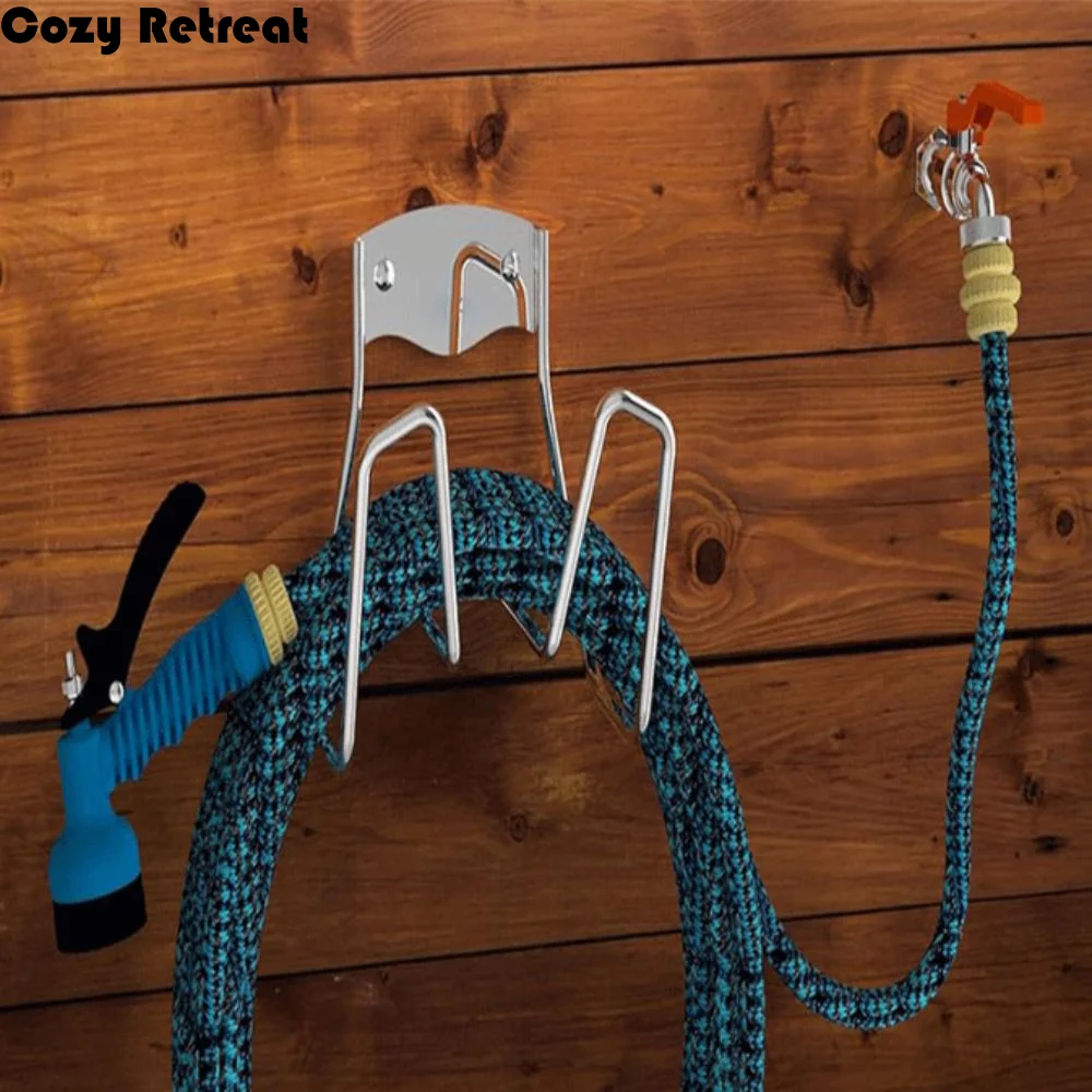 

Металлическая строительная садовая стойка для хранения, устойчивая к ржавчине, сверхмощный настенный крючок для шланга, серебряная отделка, настенный монтаж