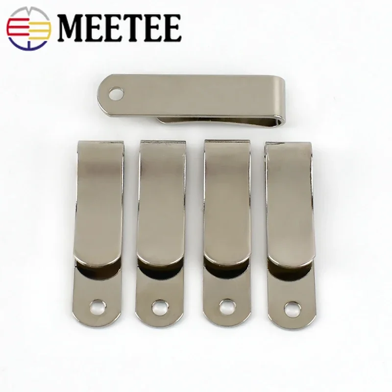 5/10Pcs Meetee 32x8mm Metal Spring Buckle Belt Holster Sheath Clip Leather Case Wallet Clips DIY Bag Metalic Accessory with Hole