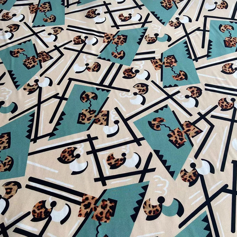 16mm Blue and Beige Geometry Printed Silk Crepe de Chine Fabric for Summer Soft Dress Pants Silk Tissue for DIY Sewing C001-30