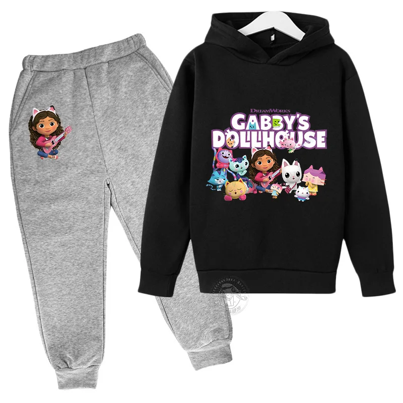 Gabby\'s Doll House Kids Cartoon Cute printed Spring/Fall hoodie + Jogging pants Tracksuit for boys and girls ages 3-14