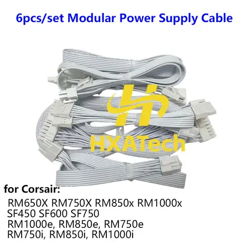 HXATech-White 1set Cable Kit PCIE CPU SATA 24pin Modular Power Cable for Corsair SF600 RM850X RM1000X RM850e CS750M HX1200i