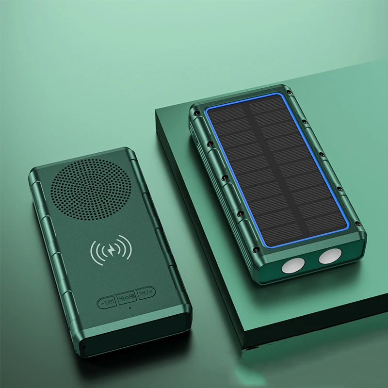 Imagem -05 - Carregador sem Fio Solar Power Bank com Bluetooth Speaker fm Rádio Luz Fone de Ouvido tf Card Porto 20000mah Telemóveis Powerbank