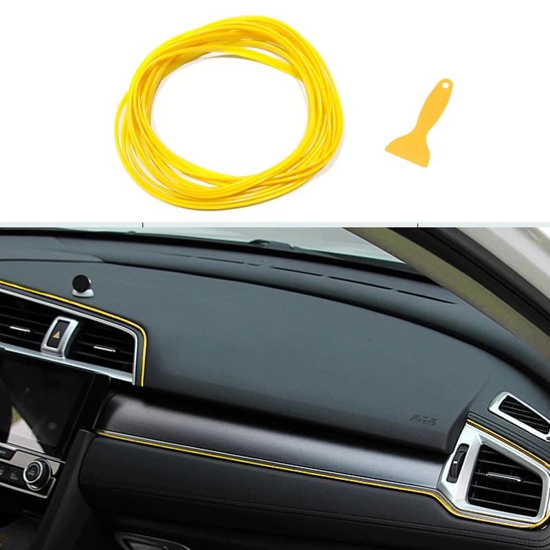 

5M Universal Car Interior Door Panel Edge Gap Decorative Molding Trim Strip Line Yellow PVC