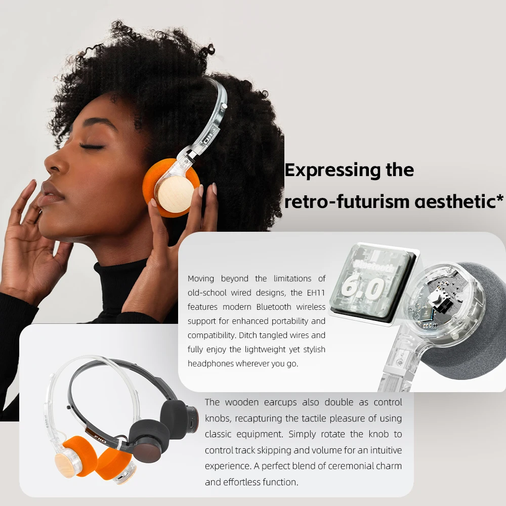 Słuchawki Bluetooth FIIO EH11, mocny bas i audio Hi-Res LDAC, lekka konstrukcja w stylu retro, 30 godzin pracy na baterii, podpora podłączenia dwóch urządzeń i A — zdjęcie produktu 5