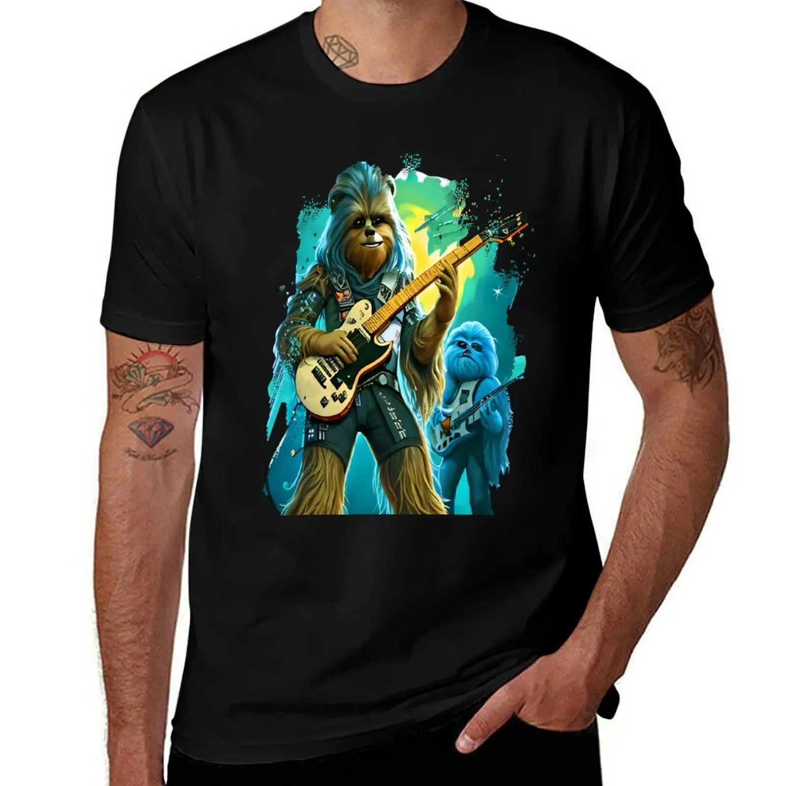 

Angry Wookiee dog Rocks Guitar T-Shirt cute clothes Anime t-shirt Louboutins Men's t shirts
