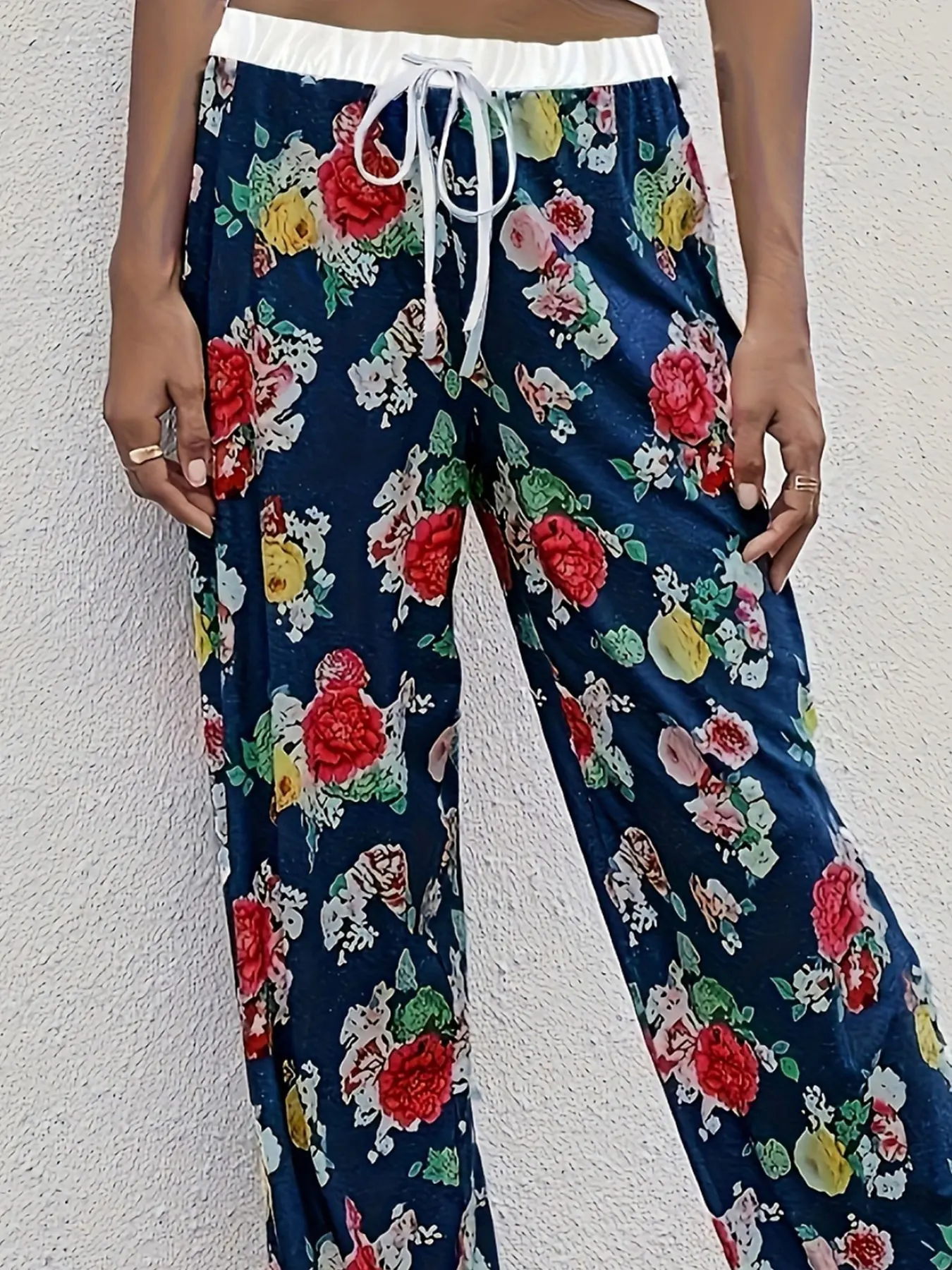 بنطال كاجوال نسائي كبير منسوج مطبوع