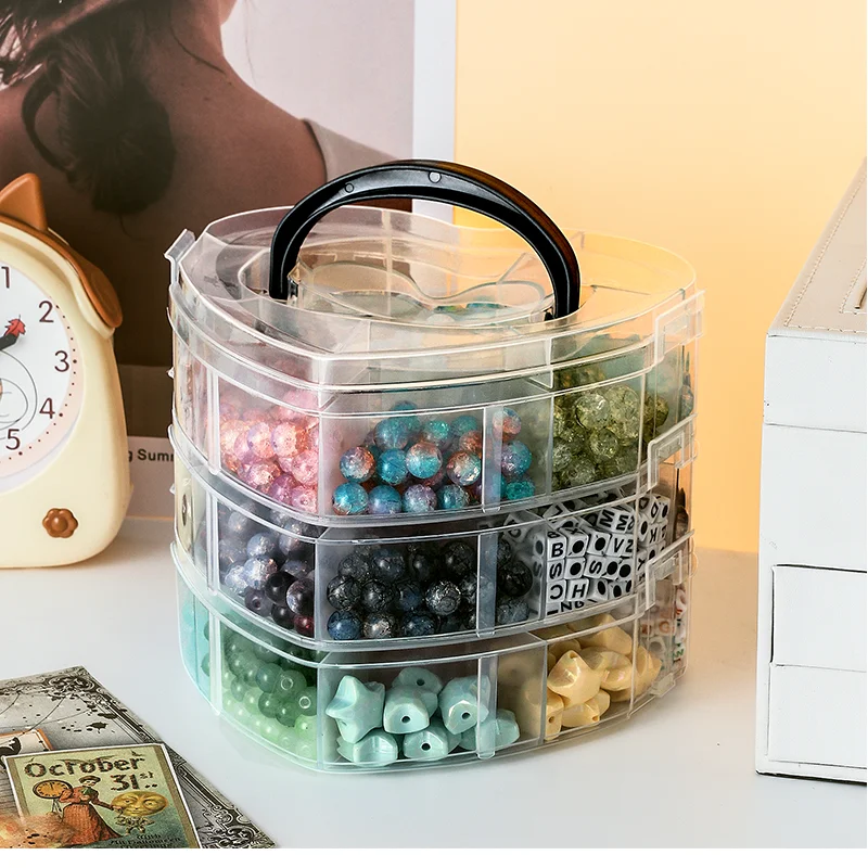 Beaded storage multi-layer crystal scattered beads cabinet jewelry compartment transparent desktop handmade DIY material box