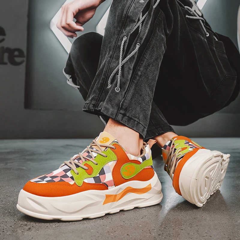 

Креативная удобная повседневная новая износостойкая мужская спортивная обувь для бега на толстой подошве с блокировкой цвета, увеличивающая рост