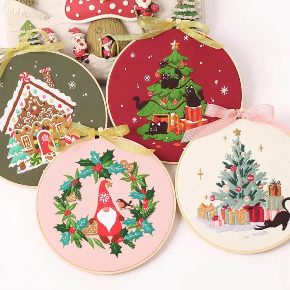 Christmas Embroidery Kit For Beginners Embroidery Ornament Set With Hoop Needles Thread Xmas Themed Embroidery Starter Kit