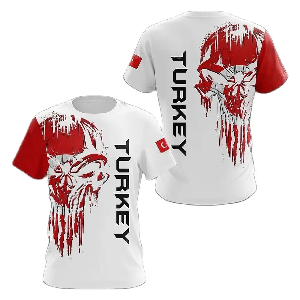 Turkish Flag T-shirt 3D Printed Summer Fashion Men's And Women's Oversized Comfortable Round Neck Short Sleeve Skull Camouflage