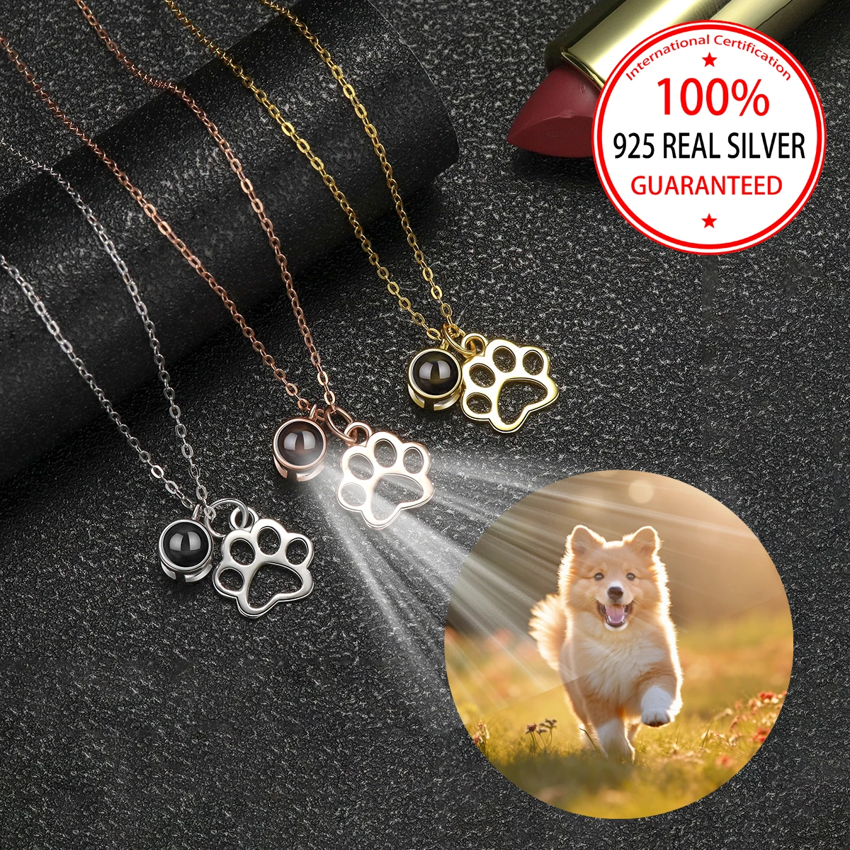 S925 은빛 사용자 정의 컬러 그림 프로젝션 목걸이 엄마 여자 친구를위한 간단한 개 발 펜던트 발렌타인 생일 로맨틱 선물