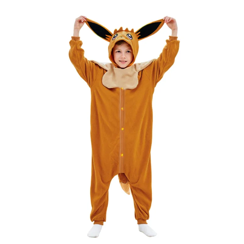 Eeveee Onesies Cartoon Kigurumi Kids Pajamas Cosplay Costum For Christmas One-Piece Warmable Sleepwear Anime Homewear Pijamas