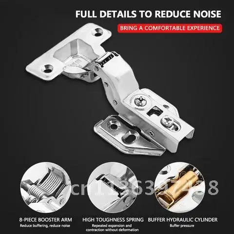 10/20Pcs Stainless Steel Hydraulic Cabinet Door Hinges Damper Buffer Soft Close Kitchen Cupboard Full Overlay Hinge