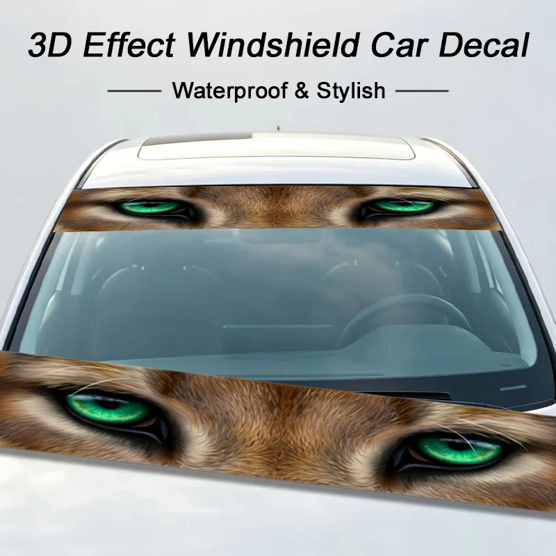 Animal Eyes Pattern 3D Effect Front Windshield Car Sticker, Single Transparent UV Cool Decal Waterproof Auto Styling Decor