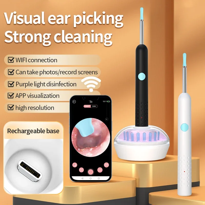 

Visual Ear Spoon, Wireless Visual Silicone Ear Spoon Safe Endoscope Earpick with 3 Camera Otoscope Ear Cleaner Kids Adults