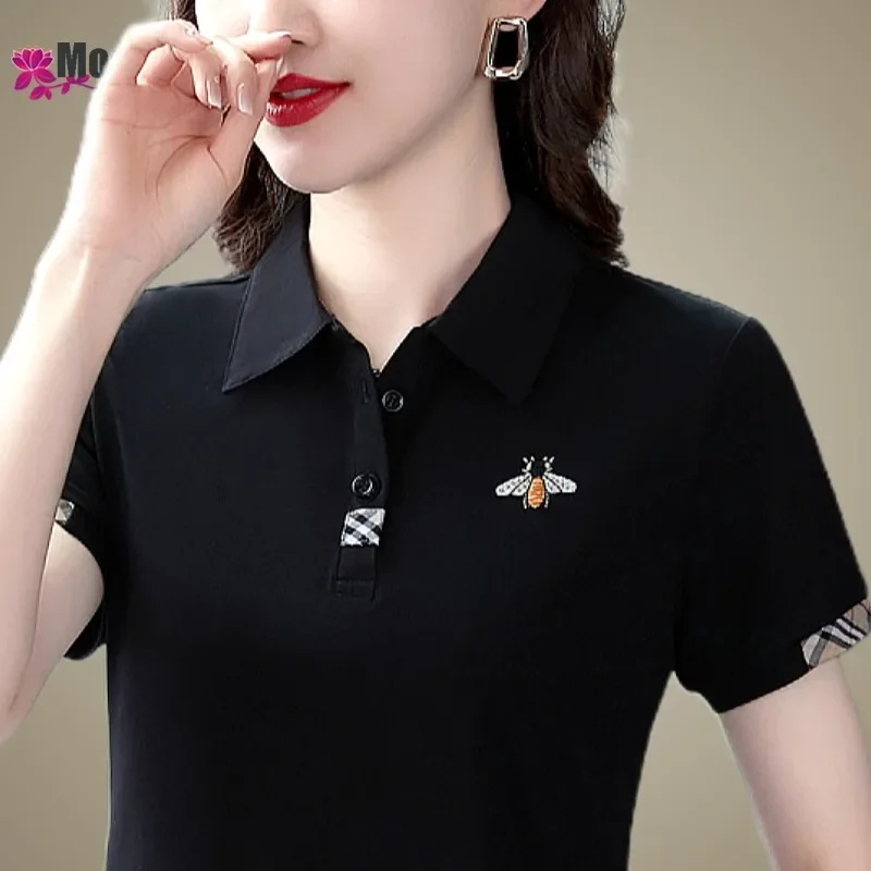 

Elegant Polo Shirts Woman Tops Women Short Sleeve T-shirt Women's Pulovers Plus Size Clothing Tee Ladies Clothes 2024 Summer