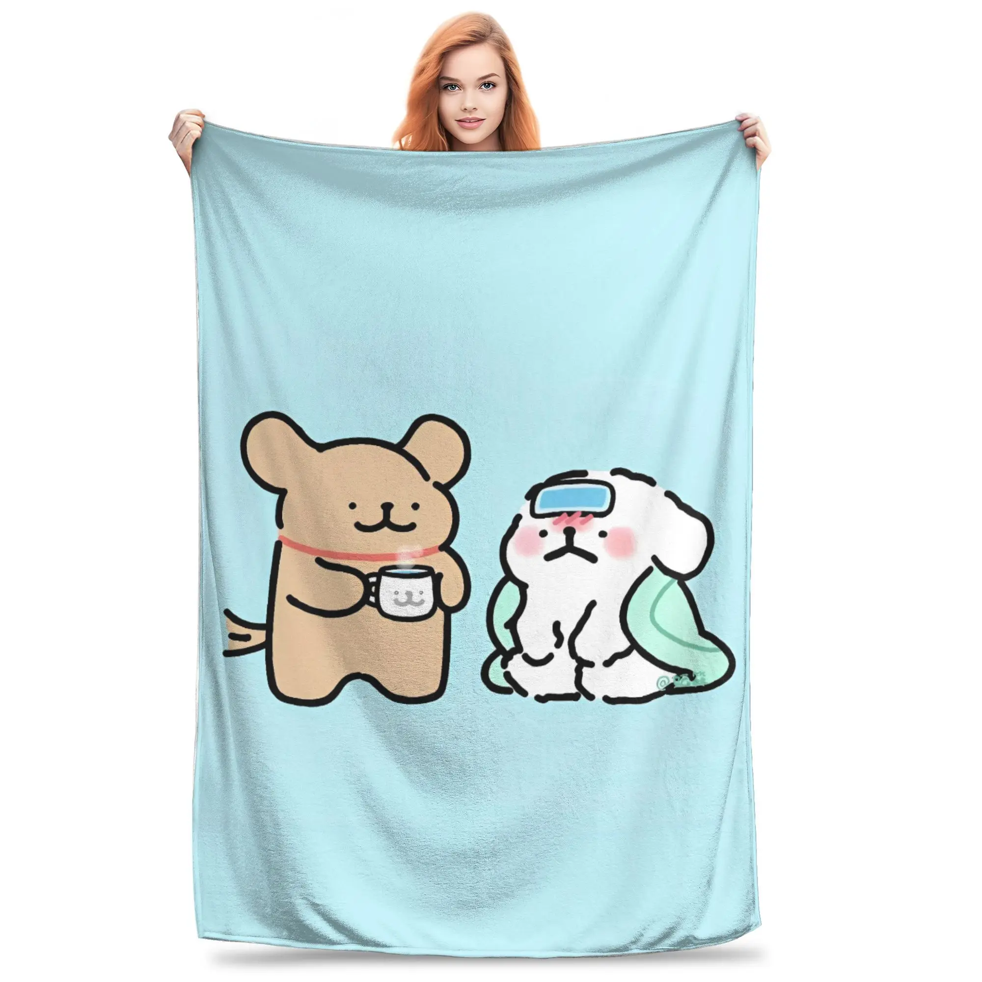 Line Puppy Maltese Playing Blanket Warm Soft Comfortable Plush Bedding Throws For Girl Boy Couch Bed Flannel Bedspread Bed Cover