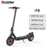 iScooter i10 Foldable Adult Electric Scooter E-Scooter, 40 KM/H Electric Kick Scooter, 650W Skateboards, 36V 15Ah Kickboard