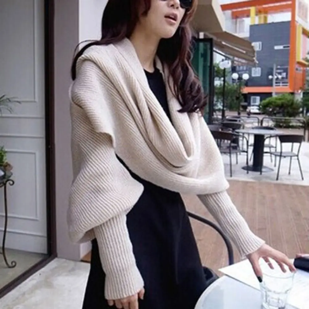 Fashion Autumn Winter Long Neck Scarves Warm Trendy Knitting Scarf Scarf with Sleeves