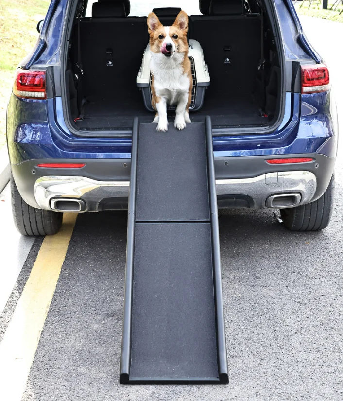 Solid Pattern Easy-to-Store Plastic Pet Stairs Telescoping Adjustable Folding Dog Car Ramp for Bed & Travel