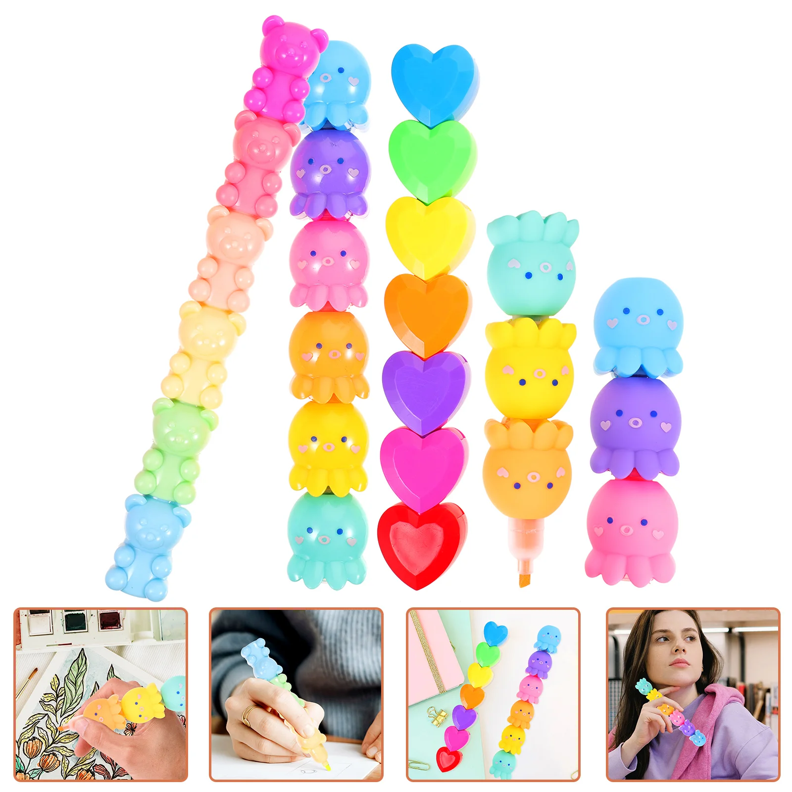 

25 Pcs Aesthetic Highlighters Octopus Marker Pen Bright Color Pens Student Colored