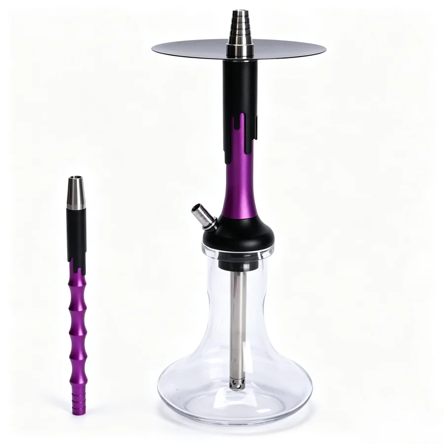 Complete Aluminum Hookah Set Shisha Hookah Full Kit Clear Glass Base With Ceramic Bowl Silicone Hose Arab Water Pipe For Bar