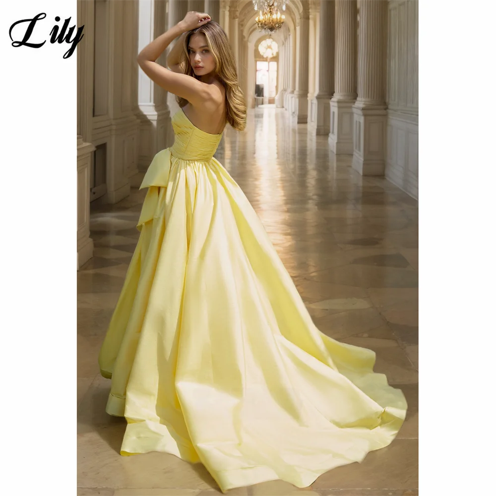 

Lily Yellow Robe De Soirée One Shoulder High Slit Formal Gown with Voluminous Skirt and Bow Feature Evening Dress Customized