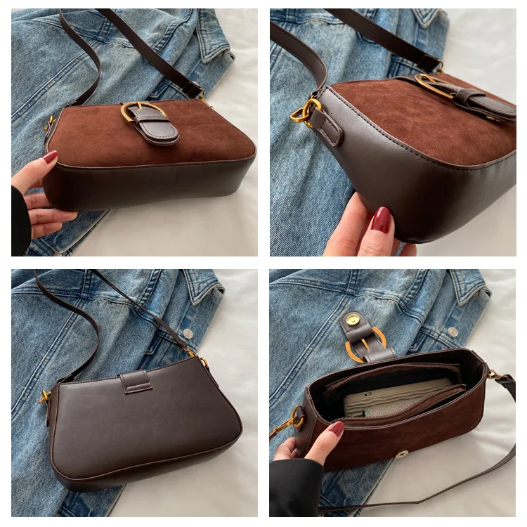 Damen-Umhängetasche aus Wildlederimitat, Unterarm-Umhängetasche, Reißverschluss, modische Umhängetaschen für kleine quadratische Taschen, geeignetes tägliches Outfit – Detail 1