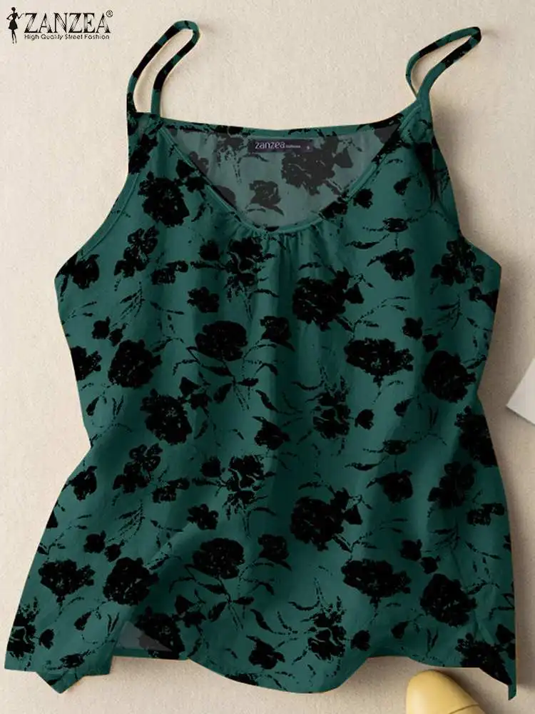 Summer Bohemain Beach Tanks Tops ZANZEA Women Sleeveless Blouse Vintage Floral Camis Casual Holiday Shirt Tees Loose Blusas 2024