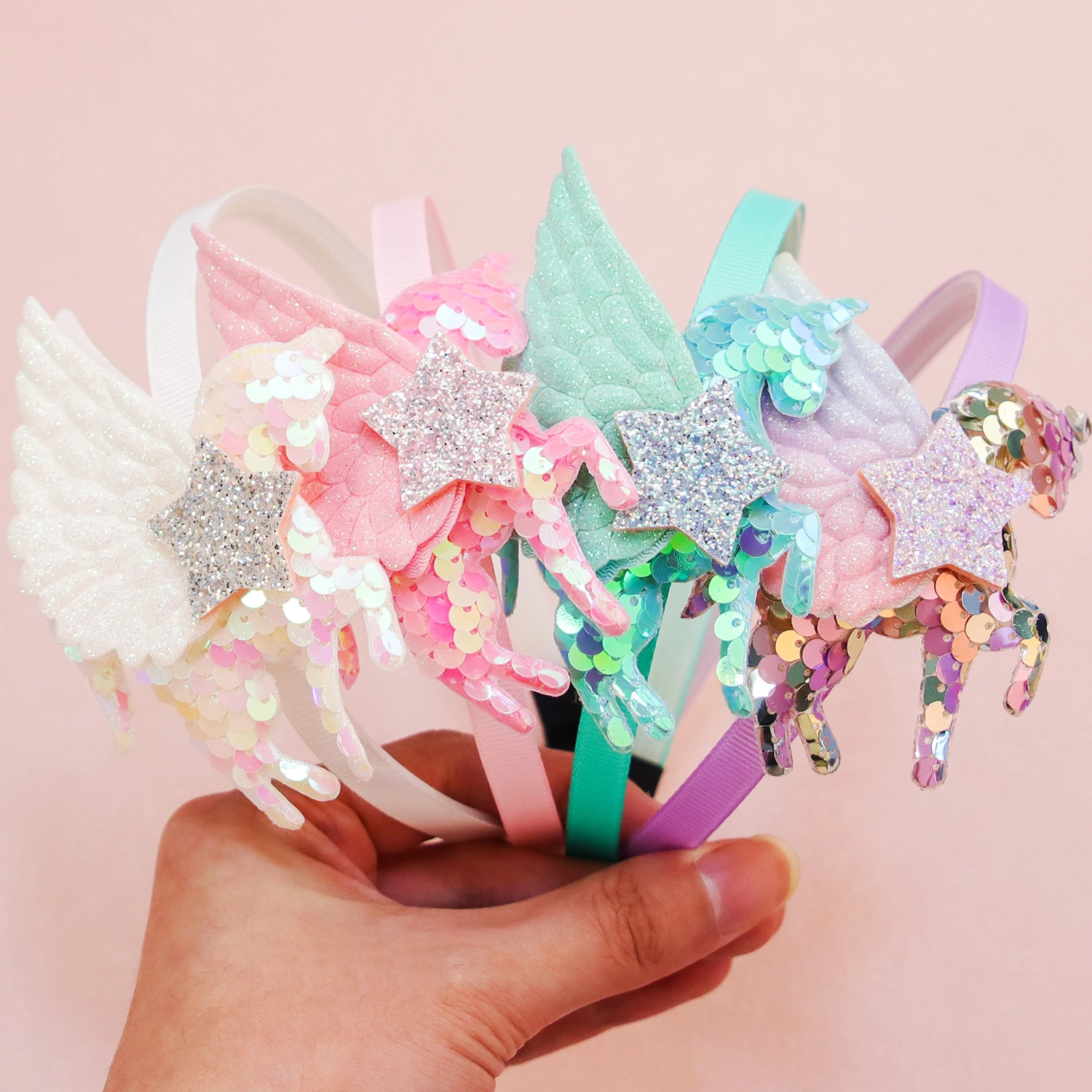 Fashion Unicorn Headbands for Girls Cute Wing Sequin Unicorn Hairbands Kids Hairhoops Children Girls Hair Accessories