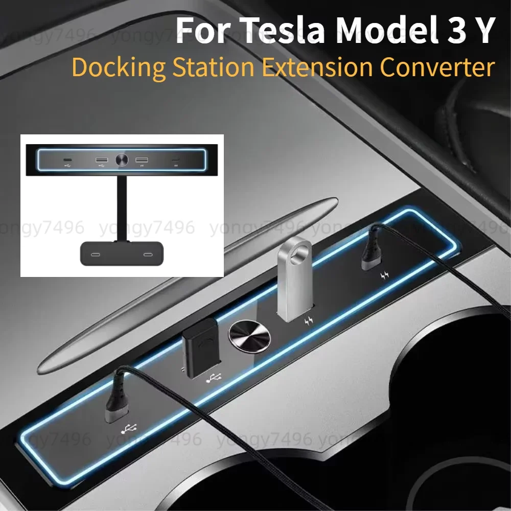 Car Upgrade For Tesla Model 3 Y Docking Station Extension Converter Intelligent USB Hub Center Console Adapter Quick Charger