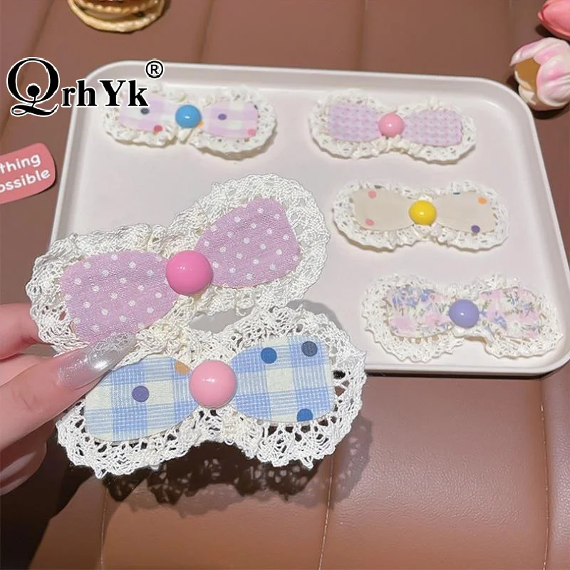 1Pcs Girls Lolita Floral Bow Baby Bangs Sticker Kid Hair Accessories Korean Lace  Hair Clippings Sorting Broken Hair Clips view 3