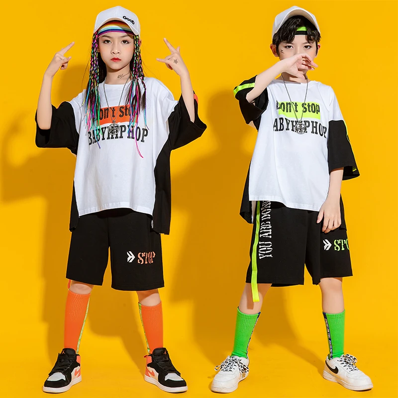 Ropa de Hip Hop para niños, camiseta gráfica, Tops, trajes de calle, pantalones cortos de tirantes para niñas y niños, traje de baile, ropa de verano