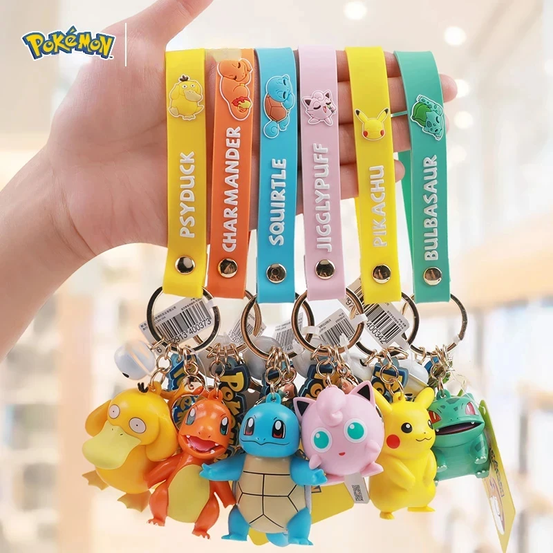 LLavero de figura de acción de Pokémon auténtico, modelo colgante de mochila, Pikachu, Squirtle, Psyduck