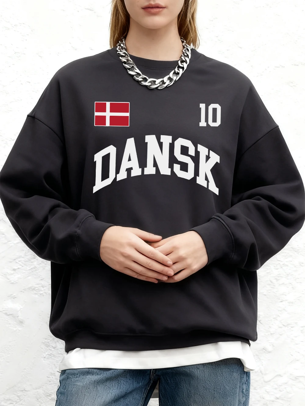 كنزات نسائية مطبوعة بحروف علم Dansk سترات شتوية من الصوف بغطاء للرأس دافئ بياقة دائرية وبلوفرات ركض أساسيات ملابس نسائية فضفاضة #1