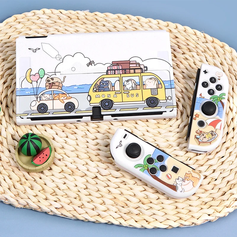 Funda Case for Nintendo Switch Oled Cover Cute Travel Bus Cartoon Dockable Protective Sofe Shell For Switch Controller Joy-Con