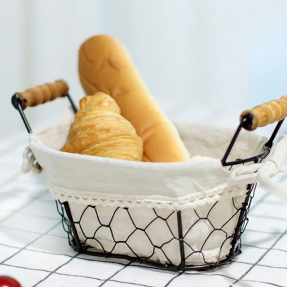 Vintage Wrought Iron ตะกร้าเก็บจับที่เก็บเครื่องครัวตะกร้าผลไม้ตะกร้าขนมปังเดสก์ท็อปตะกร้าองค์กร