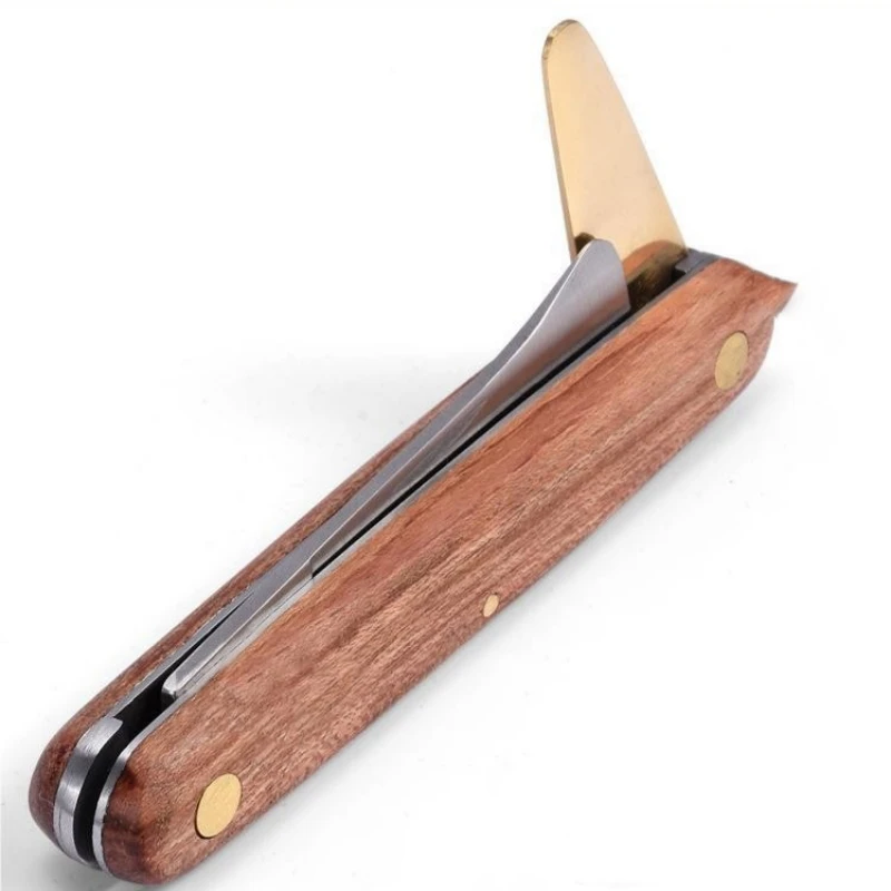 Cuchillo de injerto plegable, herramienta profesional de acero inoxidable con mango de madera para jardín