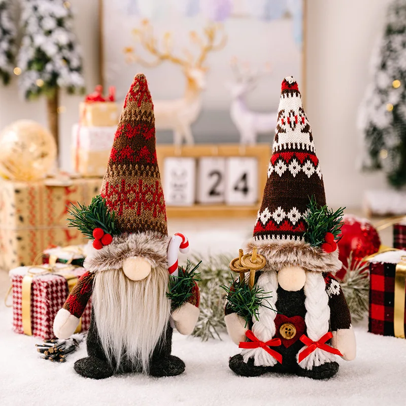 Noel Yaratıcı Peluş Gnome Örme Şapka Çam Dalı Tutar Rudolph Bebek Erkek Kadın Tarzı Yeni Noel Yüzü Olmayan Oldman Süslemeleri