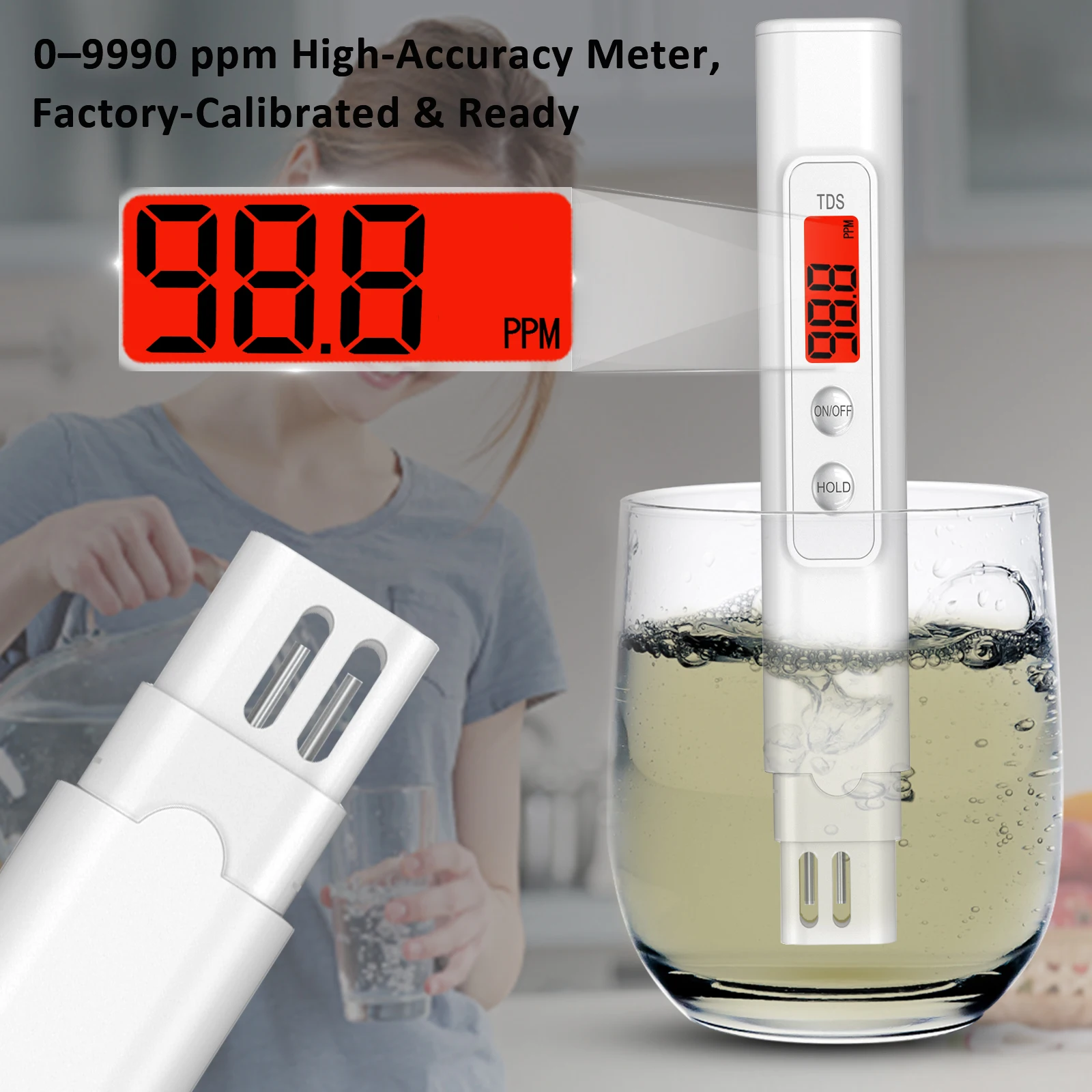 TDS Measuring Meter Digital Water Quality Tester  0-9990PPM TDS Backlit LCD Water Purity PPM Aquarium Filter Data Hold Red Warn