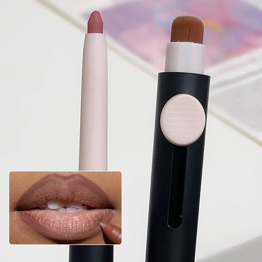 Matita per labbra opaca impermeabile con pennello Sexy Nude Brown Contour Tint rossetto duraturo antiaderente Cup Lip Liner Lips Makeup