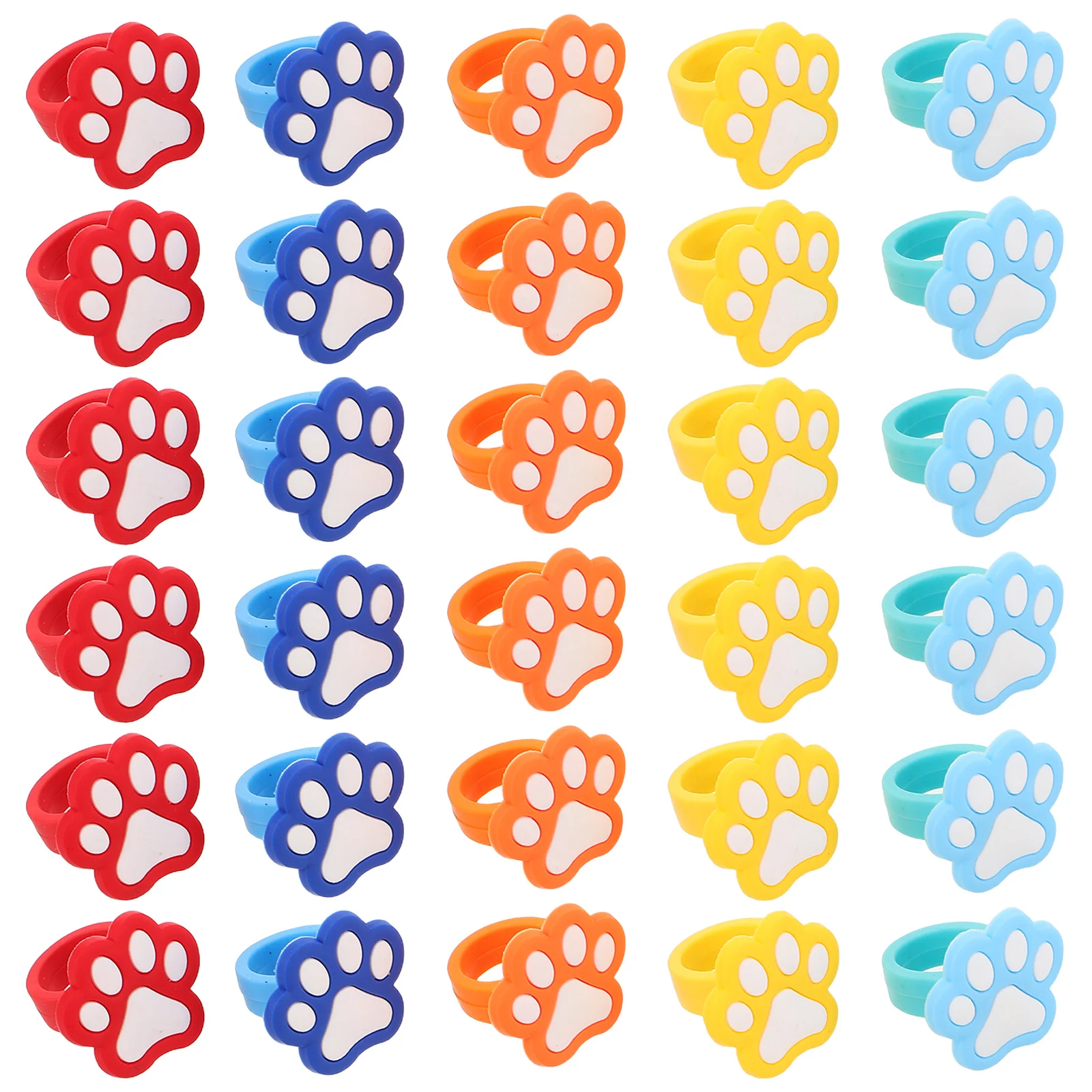 

30Pcs Cute Cat Paw Print Rings Lightweight Kids Jewelry Fun Party Goodie Bag Fillers Girls Accessories Animal Rings
