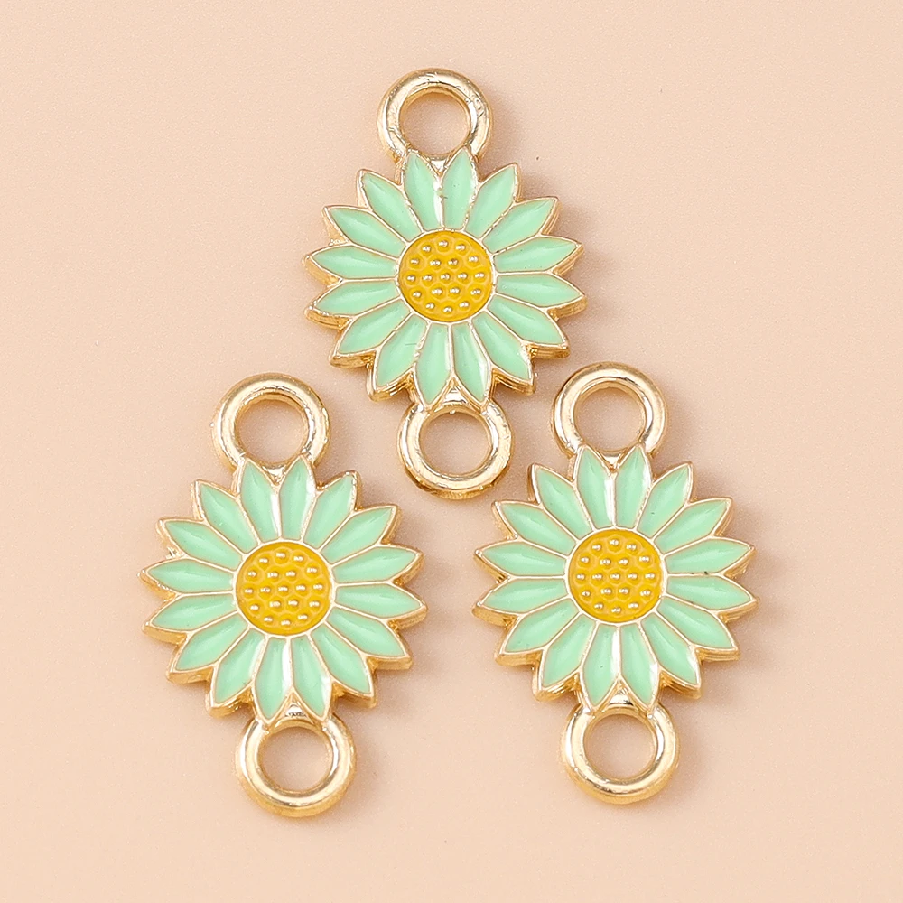 Leslie 10 Stück 13*21mm Emaille-Gänseblümchen-Anhänger mit Doppelloch für Schmuckherstellung, Blumen-Ohrringe, Armbänder, Halsketten, DIY – Detail 4