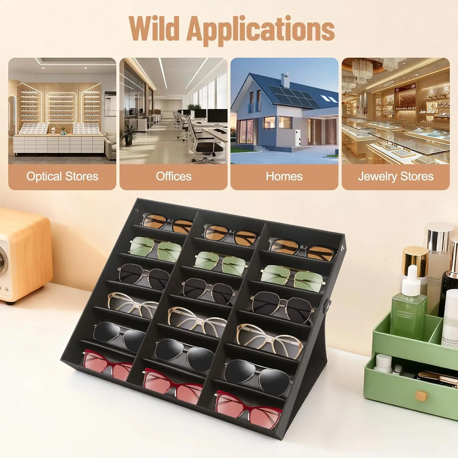 

Органайзер для очков на 18 отделений, футляр для хранения очков с откидной крышкой, тканевая подкладка и застежка-кнопка для очков и ювелирных изделий, НОВИНКА