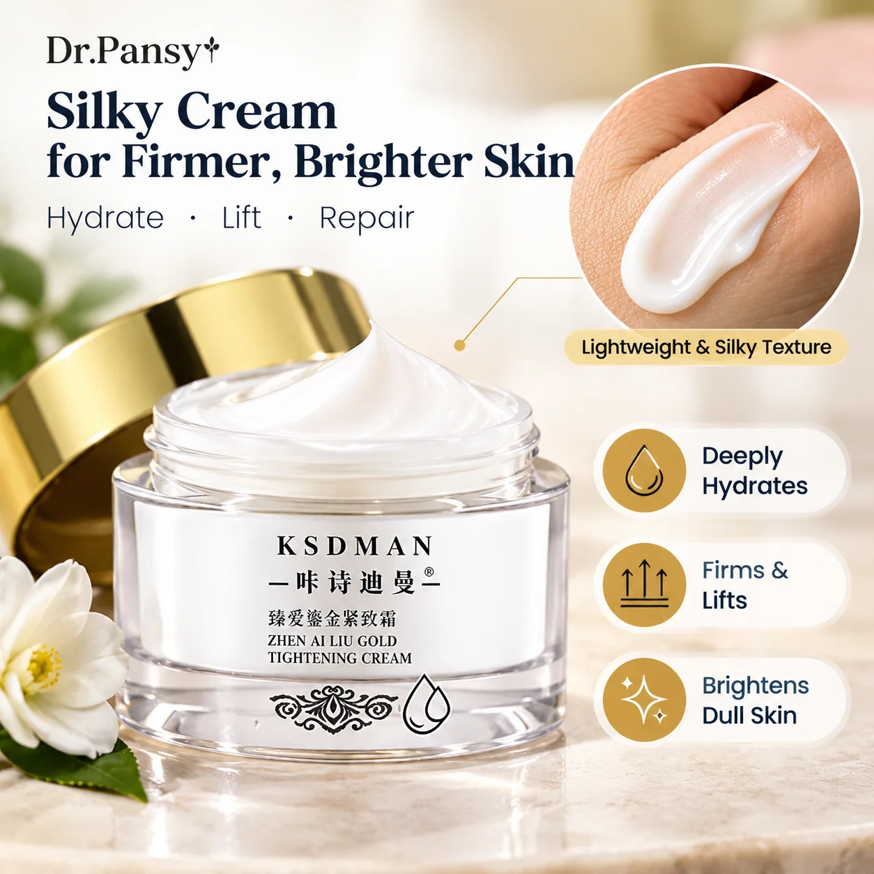 Dr.Pansy Zhen Ai Gil Firming Cream with Hyaluronic Acid Glycerin for Anti-Wrinkle Lifting Hydrating Brightening Repair 3